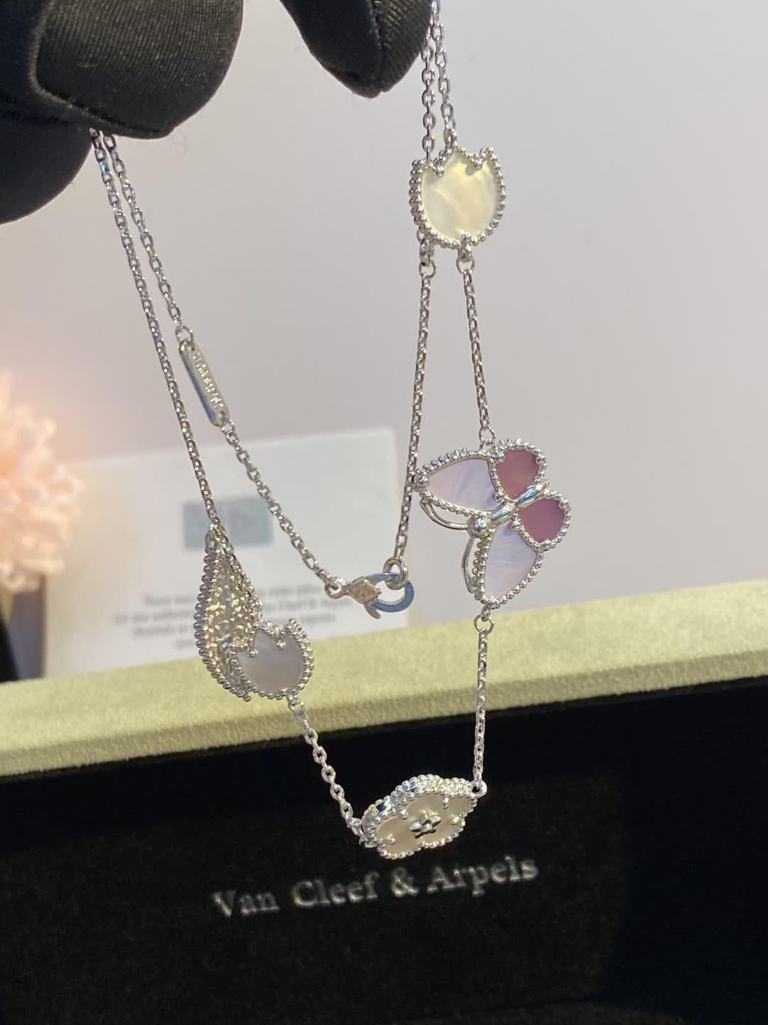 Van Cleef & Arpels Alhambra Opaline Silver Necklace Van Cleef & Arpels Alhambra Opaline Silver Necklace